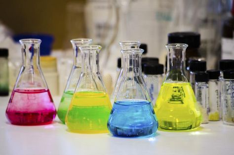 Different colorful solution in conical flask on a bench in a chemistry lab with , #AFFILIATE, #flask, #bench, #chemistry, #colorful, #solution #ad Flask Chemistry, Conical Flask, Chemistry Lab, Chemistry Experiments, Chemistry Labs, Silk Wallpaper, Blur Background, Walter White, Organic Chemistry