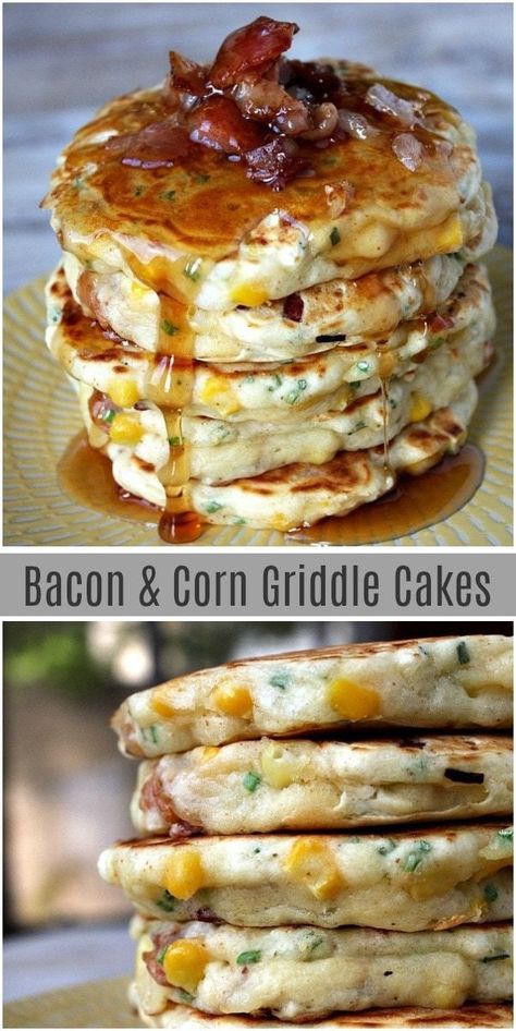 Corn Griddle Cakes, Bacon And Corn, Flap Jacks, Gourmet Pancakes, Bacon Corn, New Food Trends, Breakfast Sides Dishes, Griddle Cakes, Breakfast Sides