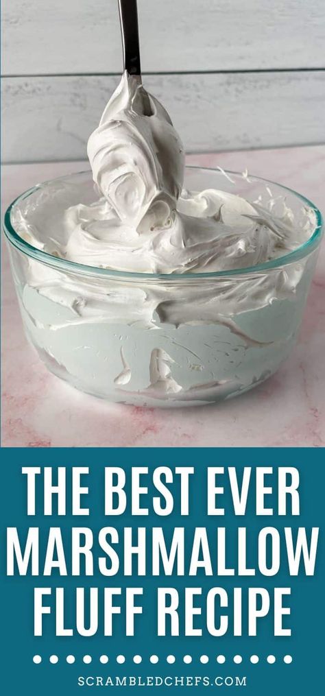 Homemade marshmallow fluff is the perfect addition to your dessert buffet! Use to make fluffernutter sandwiches or as part of a fruit dip! Homemade Marshmallow Cream Recipe, Easy Marshmallow Fluff, Make Marshmallow Fluff, Fluff Marshmallow, Marshmallow Fluff Recipe, Fluff Recipes, Marshmallow Fluff Recipes, Homemade Marshmallow Fluff, Jet Puffed Marshmallows