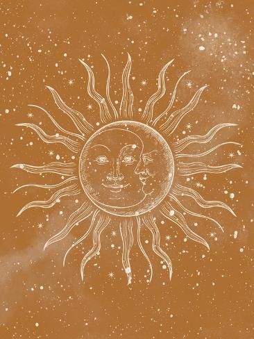 size: 12x9in Art Print: Sun Moon by Kimberly Allen : Sun Aesthetic Painting, Sun And Moon Wall Painting, Sun And Moon Art Aesthetic, Half Sun Half Moon Painting, Sun Wall Painting, Sun Symbolism, 70s Artwork, Procreate Designs, Sun Element