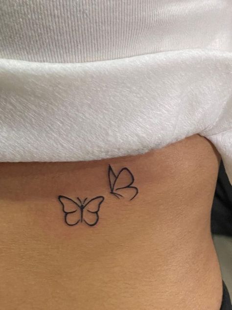 Side Tattoo Butterfly, Small Butterfly Tattoo On Chest, Small Side Stomach Tattoos, Matching Butterfly Tattoos Mom, Simple Lower Back Tattoos, Cute Lower Back Tattoos For Women, Cute Side Tattoos, Butterfly Side Tattoo, Side Butterfly Tattoo