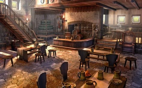 taverns - Imgur Taverna Medieval, Tavern Interior, Fantasy Inn, Medieval Tavern, Pirate Art, Location Inspiration, Fantasy Setting, Fantasy Places, Interior Concept