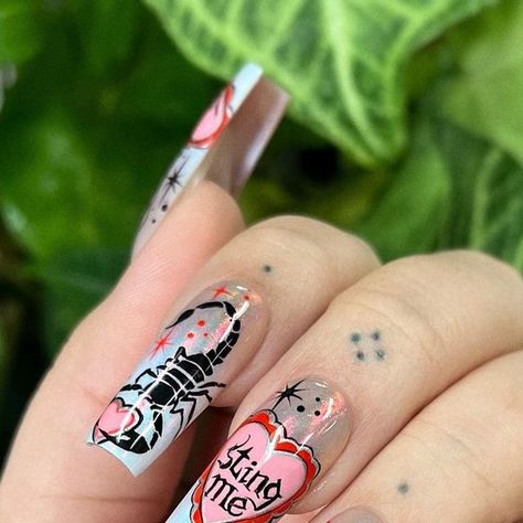 Scorpio Nails Aesthetic, Scorpion Nail Art, Scorpio Themed Nails, Scorpio Bday Nails, Scorpio Season Nails, Scorpion Nails Designs, Birthday Nail Set Ideas Scorpio, Scorpio Acrylic Nails, Scorpio Zodiac Nails