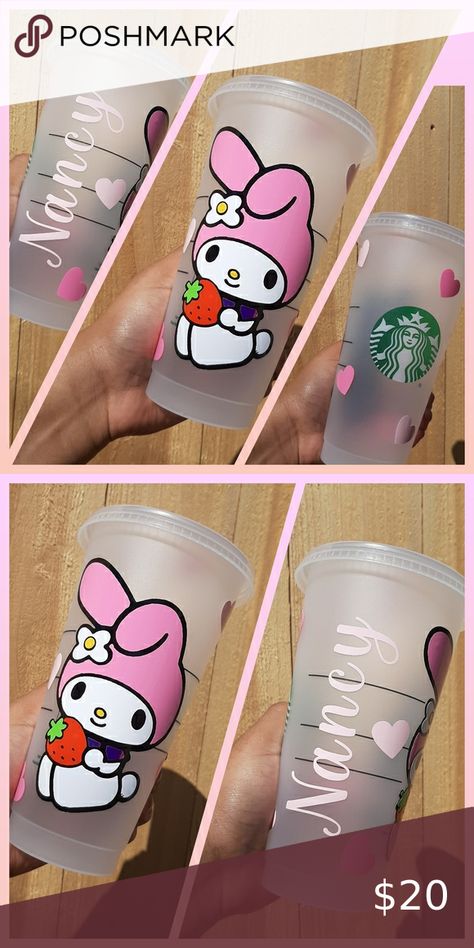 MY MELODY STARBUCKS CUP My Melody Starbucks Cup, Cup Ideas, Starbucks Cup, Starbucks Cups, My Melody, Hello Kitty, Kitty, Tableware, Clothes Design