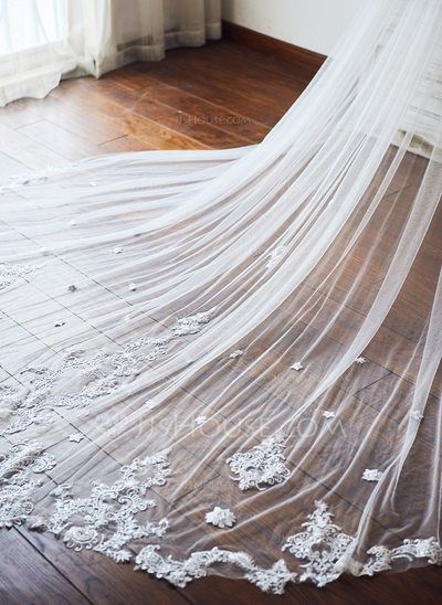 Long Veil Wedding Dress, Lace Trim Veil, Unique Wedding Veils, Lace Trimmed Veil, Long Veil Wedding, Cathedral Bridal Veils, Applique Lace, Drop Veil, Veil Accessories