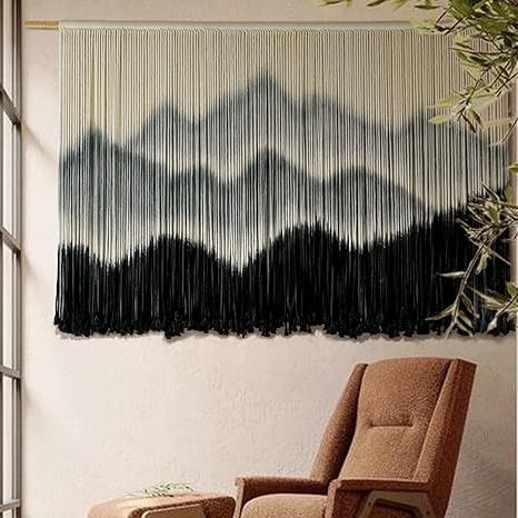 Amazon.com: IOWER Macrame Wall Hanging Mountain Dip-Dyed Macrame Wall Decor Large Modern Fiber Art Boho Wall Decor 59" Wx35 L : Arts, Crafts & Sewing Hallway Walls, Mountain Wall Decor, Macrame Wall Decor, Nature Wall Decor, Large Macrame Wall Hanging, Large Macrame, Dip Dyed, Above Bed, Macrame Hanging