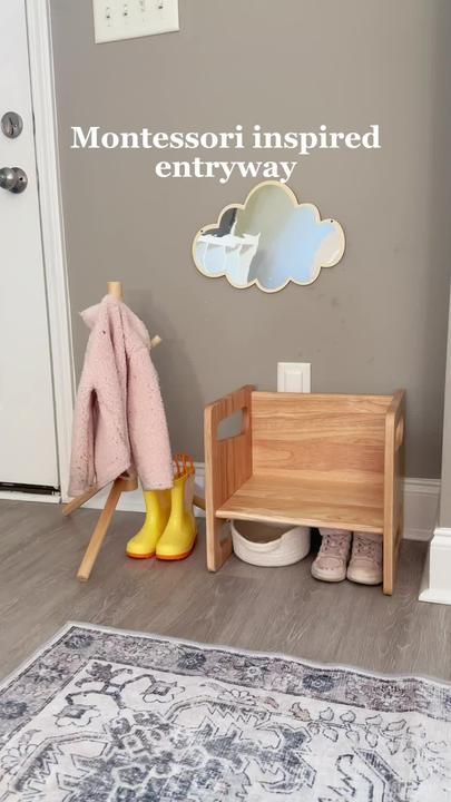 Angelica Williams on TikTok Montessori Get Ready Station, Toddler Get Ready Station, Montessori Living Room, Montessori Entryway, Montessori Toddler Rooms, Slow Parenting, Montessori Infant Room, Montessori Nursery, Luna Girl