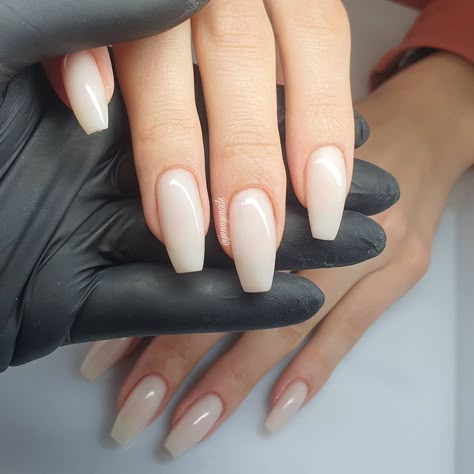 Ballerina Milky White Nails, Brown Milky Nails, White Nails Acrylic Ballerina, Milky Ballerina Nails, Milky Beige Nails, Milky Brown Nails, White Ballerina Nails, Mid Nails, Ballerina Nails Short