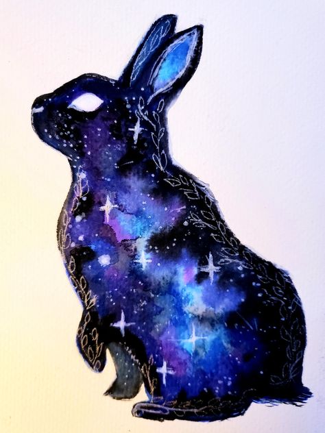 Galaxy Animals, Space Bunny, Space Bunnies, Purple Bunny, Space Animals, Bunny Drawing, Watercolor Galaxy, Galaxy Art, Rabbit Art