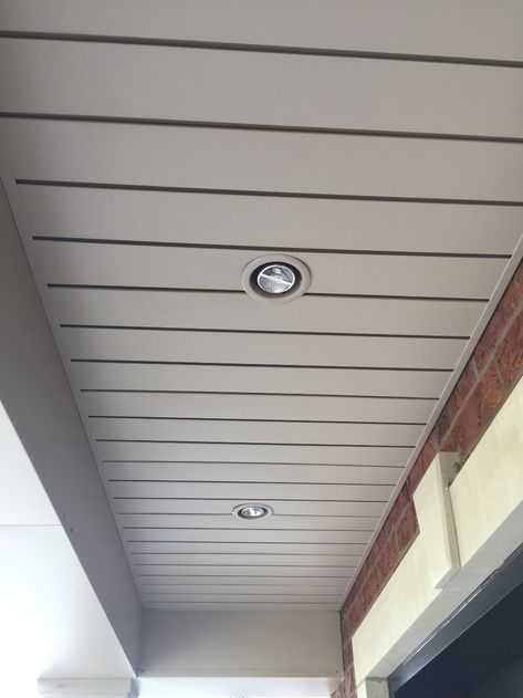 Roof Facia Ideas, Pop False Ceiling Design For Porch, Lights In Soffit Exterior, Soffit Ceiling Ideas, Roof Soffit Ideas, Porch Pvc Ceiling Design, Soffit Ideas Exterior Porch Ceiling, Porch Soffit Ideas, Spandrel Ceiling Exterior