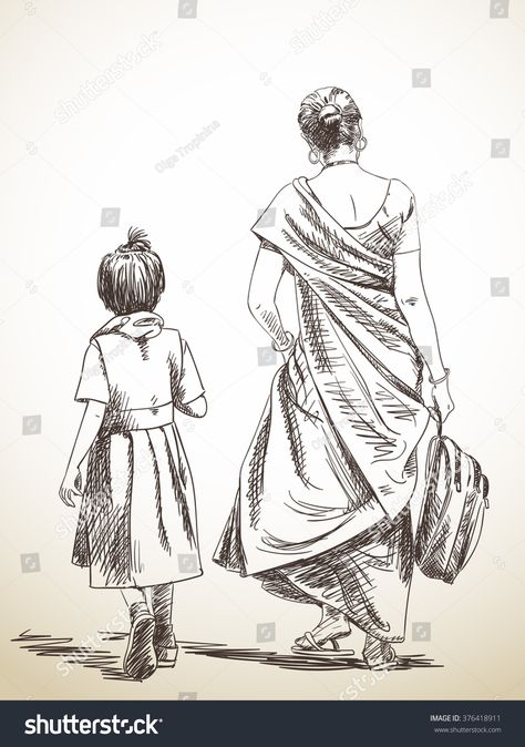 Sketch of walking mother and daughter from school, Hand drawn illustration #Ad , #affiliate, #mother#daughter#Sketch#walking Human Sketch, Pencil Drawing Images, Pen Art Work, Human Figure Sketches, Pen Art Drawings, Human Figure Drawing, Art Drawings Sketches Pencil, Drawing Simple, Figure Sketching