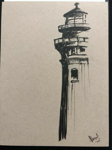 Ink Sketches Simple Art Journals, Light Tower Drawing, Simple Ink Art, Simple Ink Drawing Ideas, Cool Pen Sketches, Sketchbook Art Inspiration Pen, Ink Sketches Simple, Pen Art Drawings Simple, Ink Sketches Sketchbooks