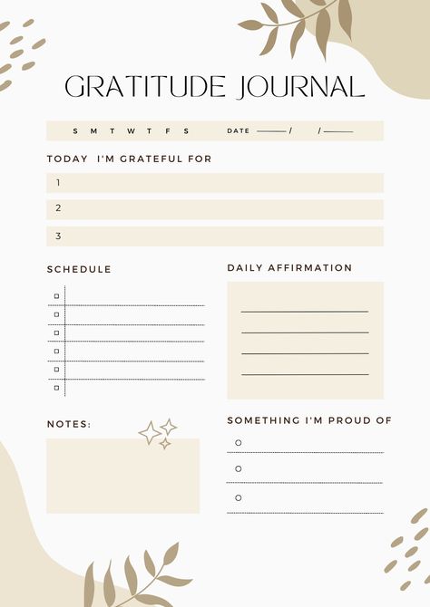 his elegantly designed journal provides a serene canvas for you to cultivate appreciation and mindfulness in your daily life. The soothing beige and brown tones create a calming backdrop for your reflections and thoughts. #canva #template #planner #todo #list #journal #gratitude Affirmation Planner, Journal Thoughts, Digital Gratitude Journal, Gratitude Planner, Self Love Journal, A4 Journal, Self Care Journal, Journal Templates, Love Journal