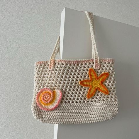 Beach Bags Crochet, Beach Crochet Bag, Crochet Starfish, Beach Bag Crochet, Crochet Beach Bag, Shell Crochet, Yarn Project, Crochet Beach Bags, Beach Crochet