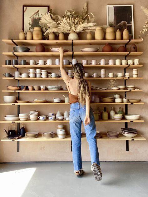 Ceramic Store, Cleaning And Organizing, Retail Space Design, Pottery Store, Earth Element, Ceramic Workshop, Store Interiors, Tanah Liat, Rustic Ceramics