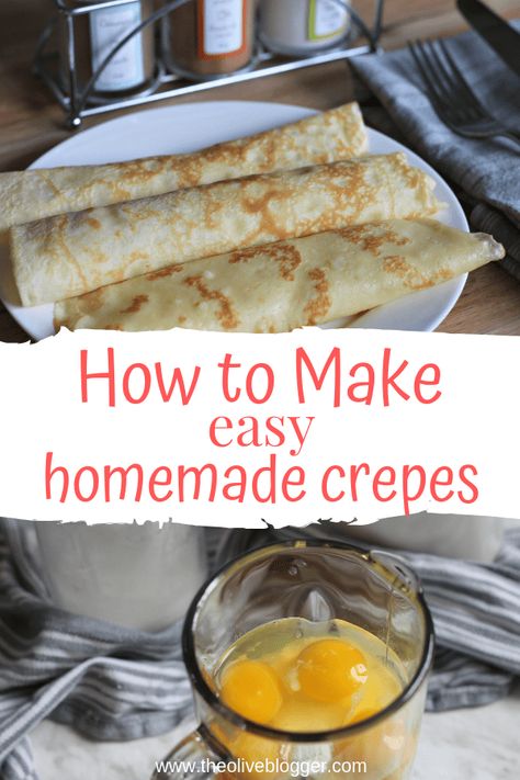 Easy Homemade Crepes - a simple recipe that you can use for breakfast, dinner or dessert crepes! #crepes #easycrepes #breakfastrecipes Crêpe Recipe, Dessert Crepes, Homemade Crepes, Easy Crepe Recipe, Crepe Recipe, Desert Ideas, Cocoa Cake, How To Make Crepe, Savory Crepes