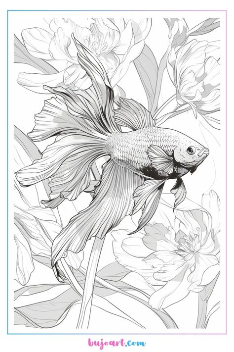 Fishes Coloring Pages, Betta Illustration, Betta Fish Sketch, Betta Fish Drawing, Zentangle Fish, Fish Pattern Design, Zebra Fish, Black And White Fish, Bujo Art