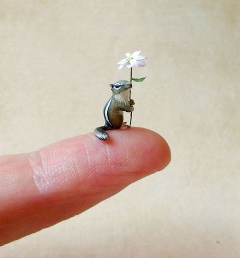 Chipmunk -Beth Freeman-Kane Minature Sculpture Polymer Clay, Tiny Felted Animals, Polymer Clay Miniatures Sculptures & Statues, Miniature Animals Figurines, Small Ceramic Animals Miniatures, Fimo Polymer Clay, Tiny World, Polymer Clay Animals, Cute Polymer Clay