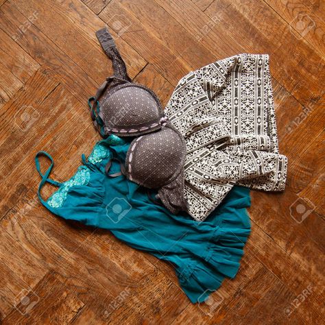 Bra Thrown On Floor, Wooden Flooring, High Waisted, Flooring, Bra, Clothes For Women, Dresses, Blue, Clothes