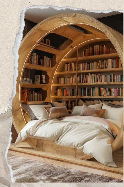 Escape into a world of literature with library beds! 📚✨ Transform your bedroom into a cozy reading sanctuary. #BookNook #LibraryBeds #BedroomDecor #ReadingRetreat #HomeInspiration Booklover Bedroom Ideas, Library With Bed, Library Corner Bedroom, Summer Inspired Wallpaper, Bed Nook Ideas, Library Room Cozy, Library Bedroom Ideas, Bedroom Library Ideas, Reading Sanctuary