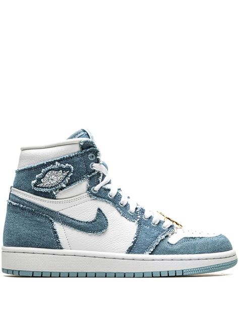 Jordan Air Jordan 1 High OG Sneakers - Farfetch Jordan 1 High Og Denim, Jordan 1s Outfit, Jordan Wings, Pretty Sneakers, Blue Jordans, Denim Sneakers, Jordan Air, Jordan 1 High Og, Air Jordan 1 Retro High Og