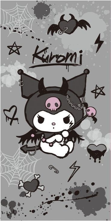 Goth Hello Kitty Aesthetic Wallpaper, Kuromi Dark Wallpaper, Kuromi Aesthetic Wallpaper Dark, Goth Hello Kitty Wallpaper, Kuromi Wallpaper Black, Kuromi Phone Wallpaper, Goth Hello Kitty Aesthetic, Dark Hello Kitty Wallpaper, Dark Sanrio