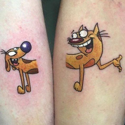 200+ Cute Cartoons Tattoos Designs (2021) Animated Characters Ideas Cat And Dog Tattoo, Infinity Couple Tattoos, 90s Tattoos, Matching Best Friend Tattoos, Bestie Tattoo, Sibling Tattoos, Small Tattoos Simple, Bff Tattoos, Matching Couple Tattoos