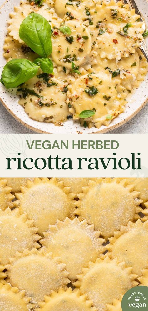 Vegan Ravioli Recipe, Herbed Tofu, Herbed Ricotta, Vegan Ravioli, Dinner Italian, Ricotta Filling, Tofu Ricotta, Ricotta Ravioli, Vegan Entrees