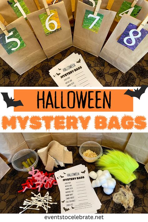 This is a kid friendly version of the Halloween game where you stick your hand in a bag and try to guess the contents! Super easy and super fun Guess What It Is Halloween Game, Halloween Party Guessing Game, Halloween Party Ideas Elementary School, Halloween Games For School Classroom, Halloween Craft Class Party, Guess The Food Halloween Game, Halloween Class Party Games 1st Grade, Halloween Party Mystery Box Game, Halloween Food Guessing Game