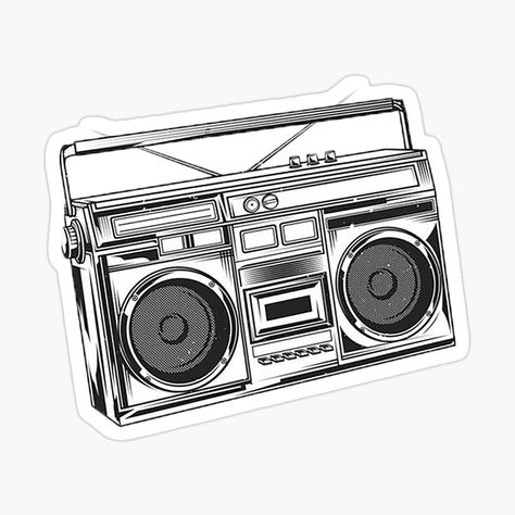 Boombox Drawing, Radio Drawing, Penguin Tattoo, Old School Radio, Boom Box, Music Stickers, Music Tattoo, Audio Music, Tape Recorder