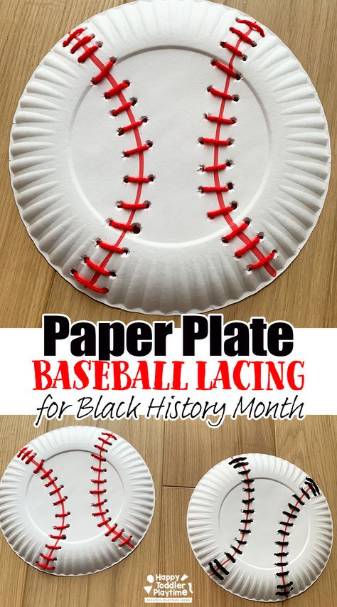 Paper Plate Baseball Lacing Craft - Happy Toddler Playtime Sports Week Activities For Kids, Sports Arts And Crafts For Kids, Sport Crafts For Preschool, Sports Preschool Activities, 3k Activities, Sports Theme Art, Sports Lesson Plans, Sport Themed Crafts, Kids Sports Crafts