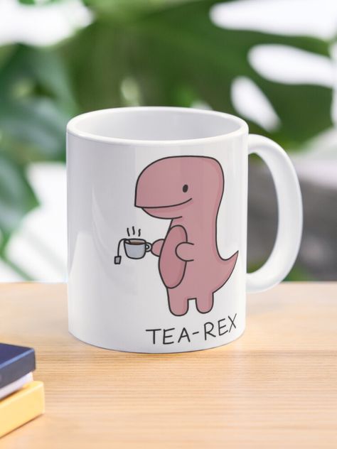 "'Tea-Rex' Illustration" Mug by bloemsgallery | Redbubble Fimo, Tea Rex Mug, Kawaii Gif, Diy Mug Designs, Tea Rex, Mug Drawing, Mugs Collection, Ceramic Cafe, Blue Coffee Mugs