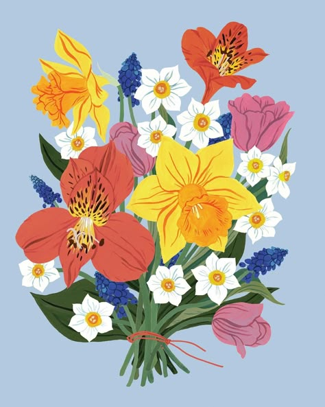 Spring Flower Illustration, Devika Narain, Oana Befort, Scandinavian Painting, Flower Bouquet Painting, Maya Art, Digital Art Flowers, Flower Market Poster, Etsy Prints