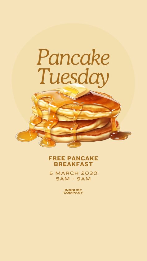 Warm Gold Beige Elegant Modern Pancake Tuesday Your Story by Take Care Creative. Follow on Canva or get emails about new canva templates at takecarecreative.co / brown, yellow, pancake, shrove, tuesday, lent, christian, catholic, breakfast, music / Pancake Menu Design, Lent Christian, Pancake Recipe Drawing, Pancake Sayings, Pancake Poster, Pancake Graphic, Pancake Tuesday, Shrove Tuesday, Font Combos