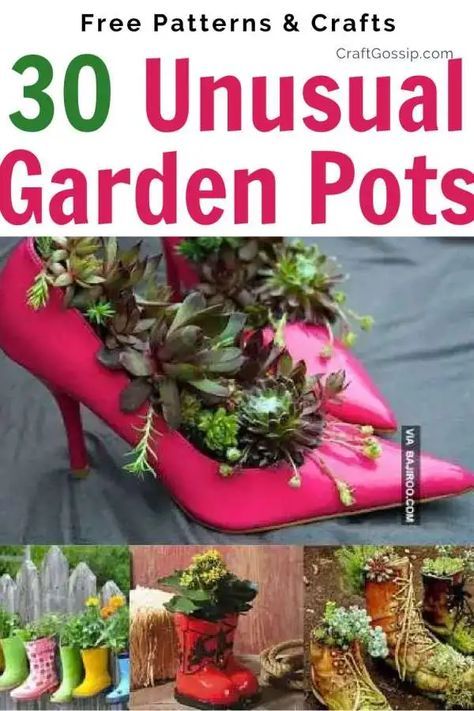 30 unusual garden pot ideas – Home and Garden Succulent Container Ideas Creative, Different Plant Pot Ideas, Flowers In Unusual Containers, Unique Container Garden Ideas, Backyard Planters Ideas, Flower Arrangements In Unusual Containers, Unique Garden Containers, Unique Flower Pots Outdoor, Unusual Flower Pots