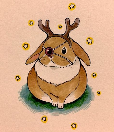 Bunny Artwork, Christmas Bunny, Bunny Drawing, Rabbit Art, Bunny Art, Funny Bunnies, Red Nose, Christmas Drawing, Kawaii Drawings