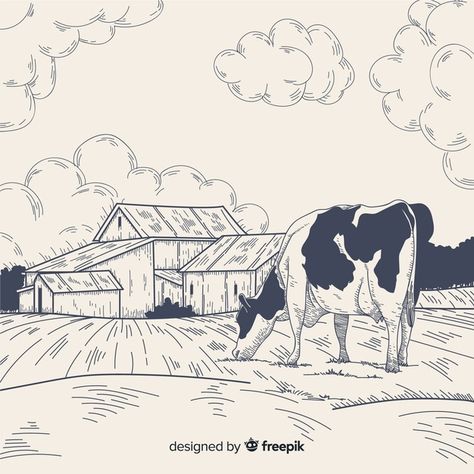 Render Art, Farm Landscape, Pinstripe Art, Line Doodles, Western Artwork, Creative Flyer Design, Design Layouts, Landscape Art Painting, Farm Scene