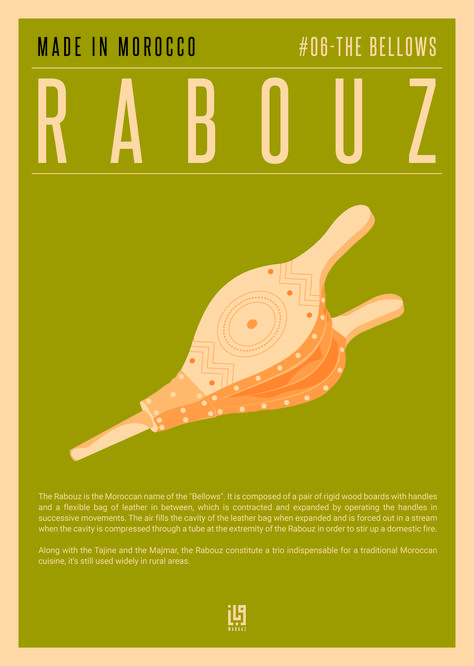 MADE IN MOROCCO #06-THE BELLOWS "RABOUZ"  Part of 10 posters collection of hand-crafted objects used in Moroccans' daily life from urban and rural areas. #MOROCCO  #POSTER  #HAND CRAFT  #DESIGN Marrocco Design, Ramadan Tent, Morocco Poster, Morocco Art, Morocco Aesthetic, Moroccan Aesthetic, Morocco Design, Logo Presentation, Baby Bump Style