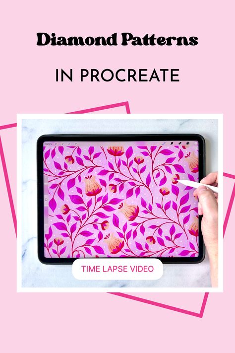 Watch my Procreate pattern floral time lapses on my blog and learn how to make floral patterns in Procreate! Pattern Making Procreate, Diamond Repeat Pattern, Pattern In Procreate, Procreate Pattern, Procreate App Tutorial, Pattern Illustration Design, Beginner Drawing, Digital Art Procreate, Procreate Ipad Tutorials