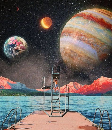 Vintage Futurism, Futurism Art, Galaxy Pictures, Splash Art, Space Lovers, Dope Cartoon Art, Pop Art Wallpaper, Surrealism Painting, Futuristic Art