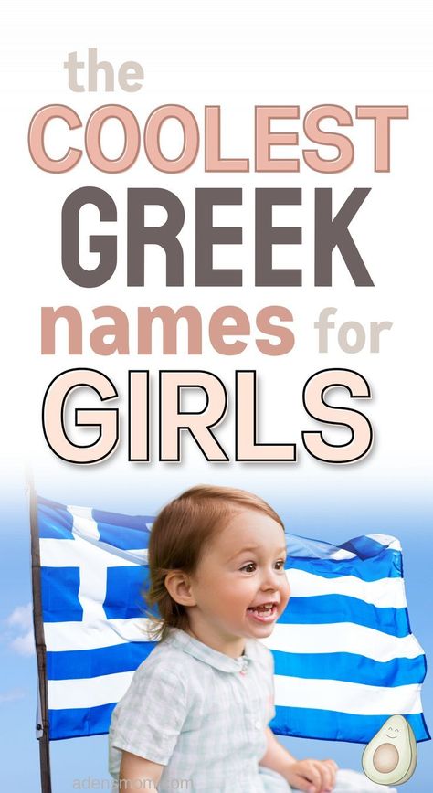 the coolest greek names for girls - picture of little greek girl in front of flag of greece Cool Greek Names, Greek Mythology Names Female, Goddess Names And Meanings List, Greek Names For Girls, Greek Goddess Names, Greek Names And Meanings, Goddess Names And Meanings, Greek Baby Girl Names, Mythological Names