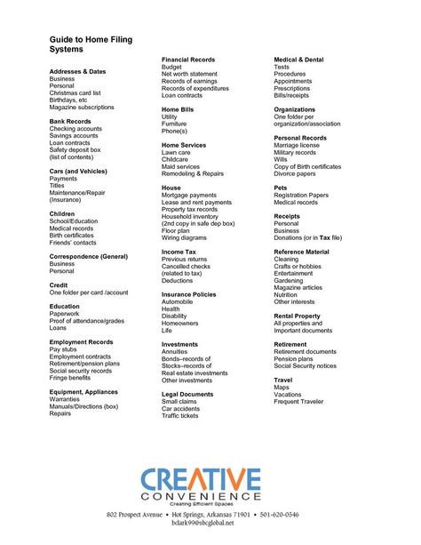 Guide to Home Filing Systems - TONS OF OTHER GOOD FILE ORGANIZING POSTS PINNED BY THIS SAME GIRL Organisation, Family File Categories, Personal File Categories, Home File System, File Folder Categories, Business Filing System Categories, Home Filing System Categories Free Printable, Document Organization Filing System, Home Filing System Categories