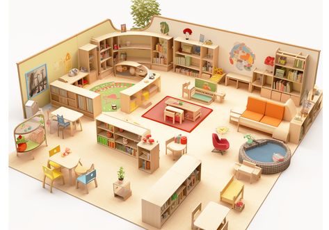 Montessori Daycare Furniture Set – XIHA Montessori Playground Room, Daycare Interior Design, Preschool Room Layout, Preschool Layout, Montessori Classroom Layout, Daycare Layout, Daycare Room Design, Architectural Layout, Kindergarten Furniture