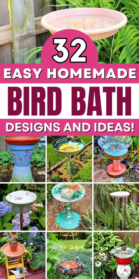 Looking to add a charming and refreshing spot for birds to your garden? A bird bath might be just what you need. With 32 DIY bird bath ideas to choose from, How To Make Bird Bath, Diy Bird Bath Ideas How To Make, Bird Bath Stand Repurpose, Homemade Bird Baths Ideas, Homemade Bird Bath, Bird Bath Ideas Front Yards, Diy Bird Bath Dollar Store, Painted Bird Bath, Diy Birdbath Ideas