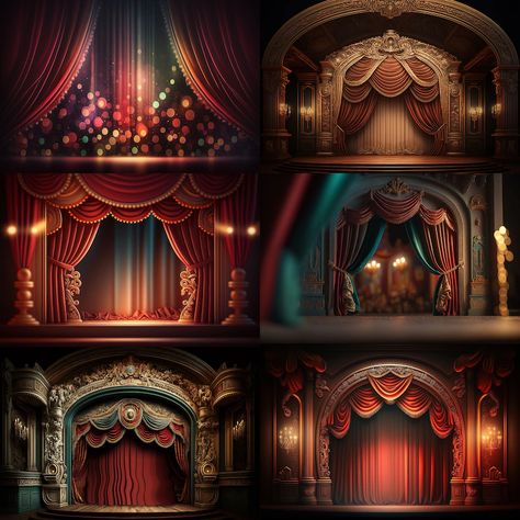 6 Pack Red Fancy Theater Stage Backdrops for Composite - Etsy Theater Stage Design Ideas, Theater Stage Design Drawing, Theater Aesthetic Stage, Theater Facade, Theatre Stage Design, Theater Stage Design, Stage Concept, Theater Interior, Mini Stage