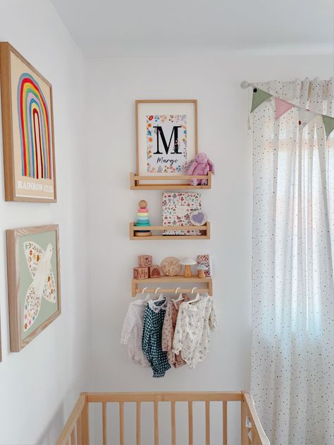 Fun Nursery Ideas Colorful, Fun Girl Nursery, Colorful Girls Nursery, Nursery Room Inspiration Colorful, Baby Nursery Colorful, Nursery Shelf Ideas, Colourful Nursery Ideas, Colorful Nursery Ideas, Tiny Nursery Ideas