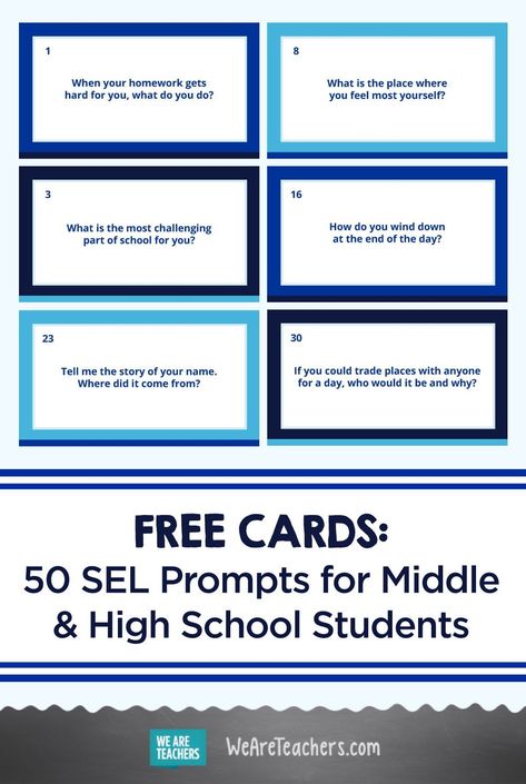 Here are 50 Questions to Ask Middle and High School Kids. Checking in with students is more important than ever. These prompts can help. Sel Check In Questions Middle School, Check In Check Out Forms High School, Community Circle Questions Middle School, Sel Questions For Middle School, Restorative Circles High School, Get To Know You Questions For High School Students, Sel Questions For High School, Questions To Ask High School Students, Sel Check In Questions