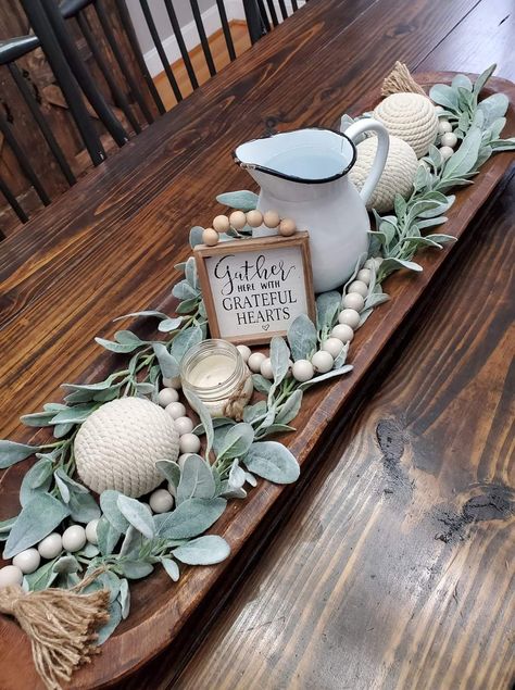 Farmhouse Kitchen Decorating Ideas, Dining Table Decor Centerpiece, Table Centerpiece Ideas, Dough Bowl Centerpiece, Table Centerpieces For Home, Dining Room Table Centerpieces, Dining Room Table Decor, Coffee Table Decor, Farmhouse Decor Living Room