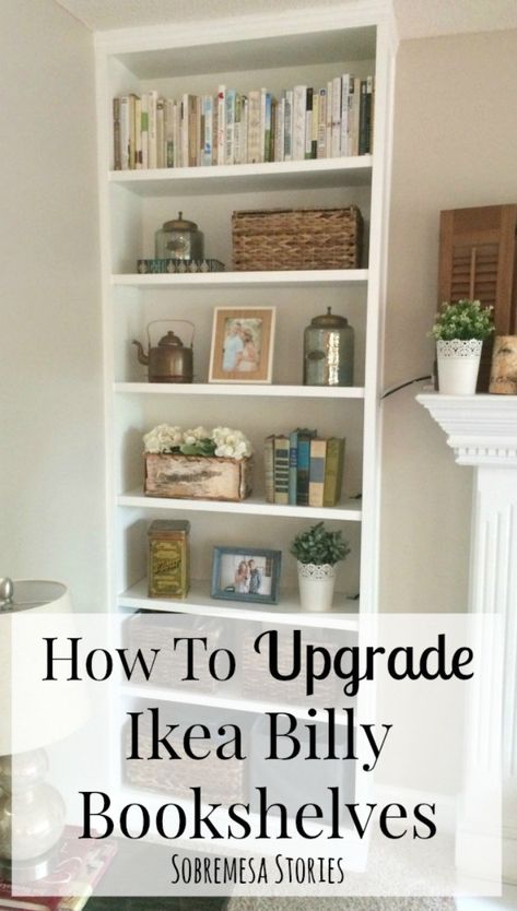 How To Upgrade Ikea Billy Bookshelves #billybookcase #ikea #ikeahack Billy Bookshelves, Ikea Tv Unit, Ikea Bookshelf Hack, Home Shelves Ideas, Billy Ikea, Ikea Units, Ikea Apartments, Ikea Billy Bookcase Hack, Ikea Bookcase