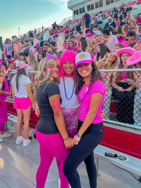 Pink Out Night Football, Barbie Sprit Week, Pink Out Aesthetic Football, Pink Out For Football Game, Aloha Theme Football Game, Pink Out Fnl Outfit, Pink Out Football Game Outfits Cheer, Hawian Theme Football Games, Football Pink Out